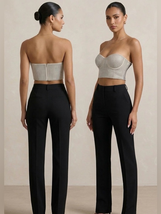 Tops - Strapless rhinestoneCrop Bustier Top in silver